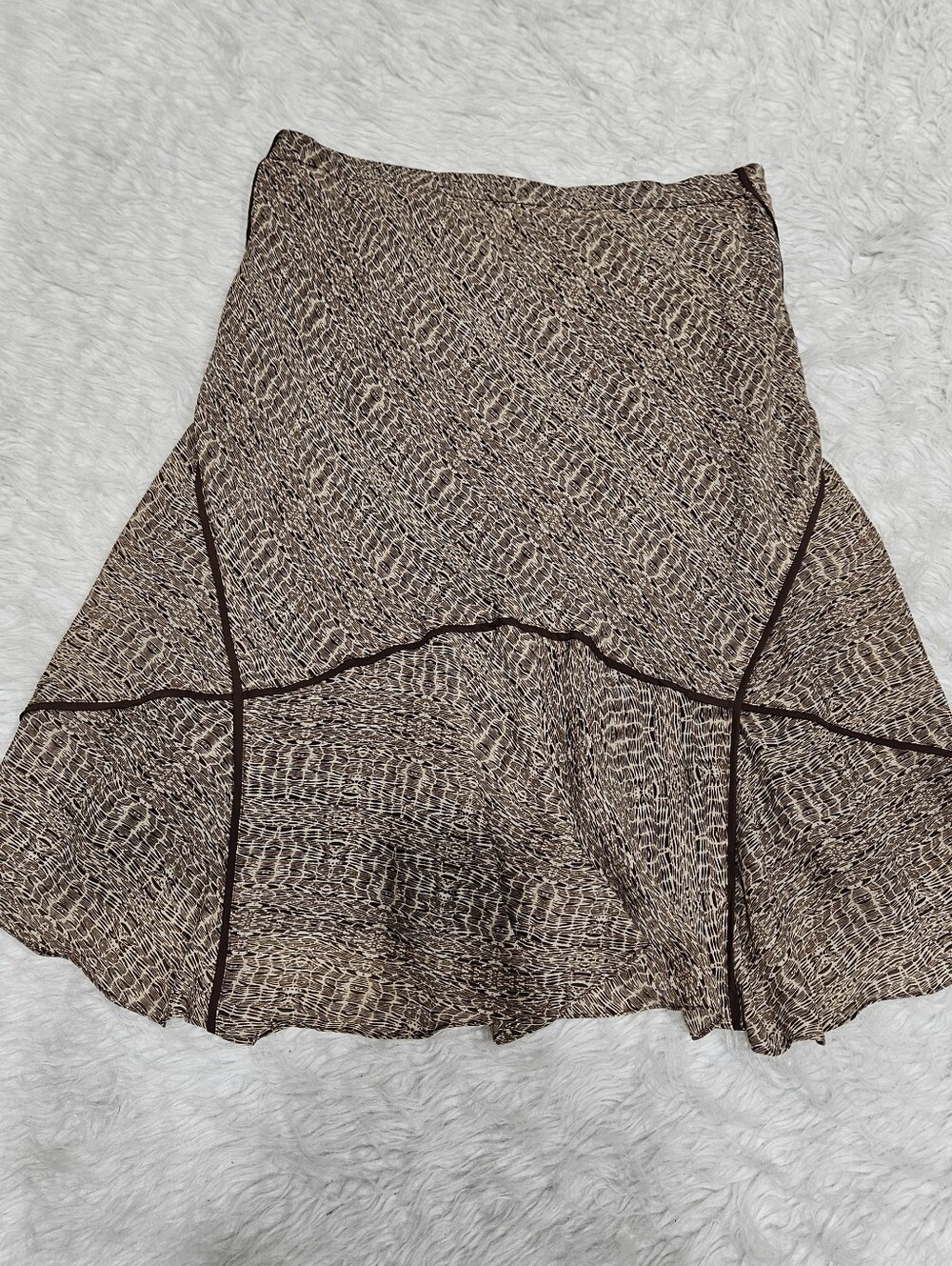 Worthington Brown Patterned A-Line Skirt with Dark Trim